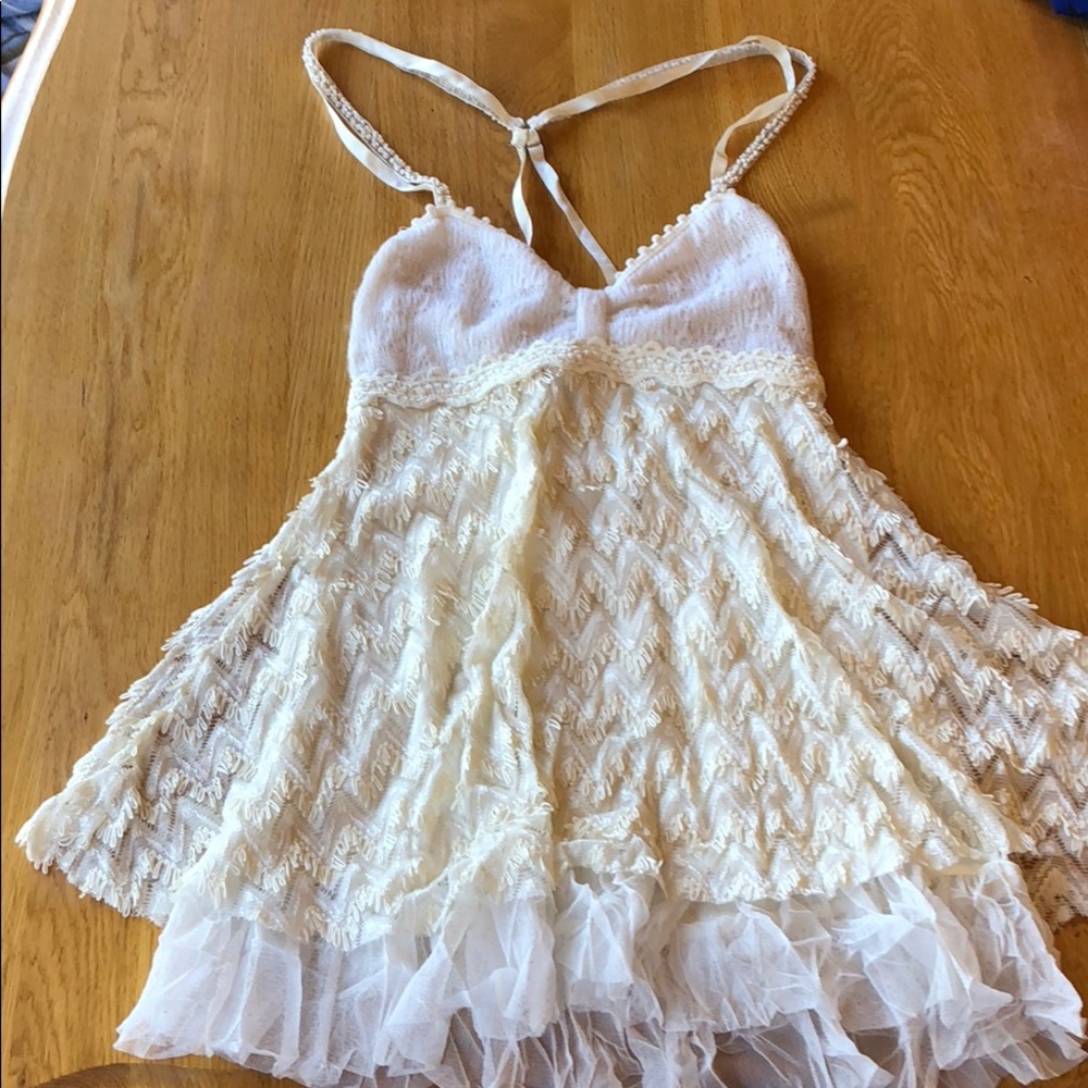 Free People Knit Tulle Beaded Top GORGEOUS